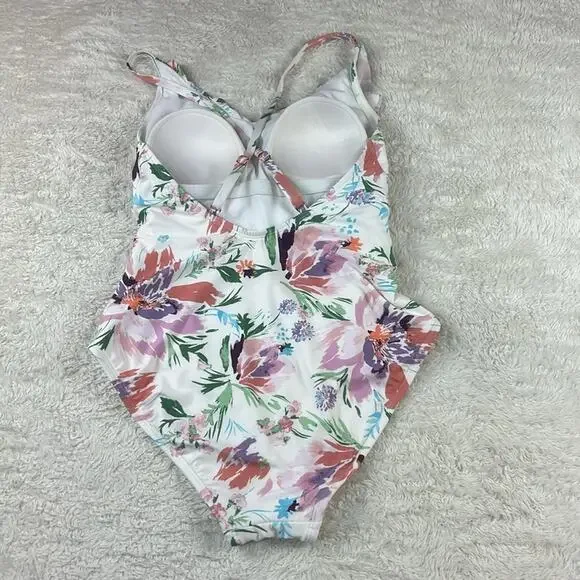 LC Lauren Conrad flirty ruffle floral print one piece swimsuit, med - Picture 6 of 8